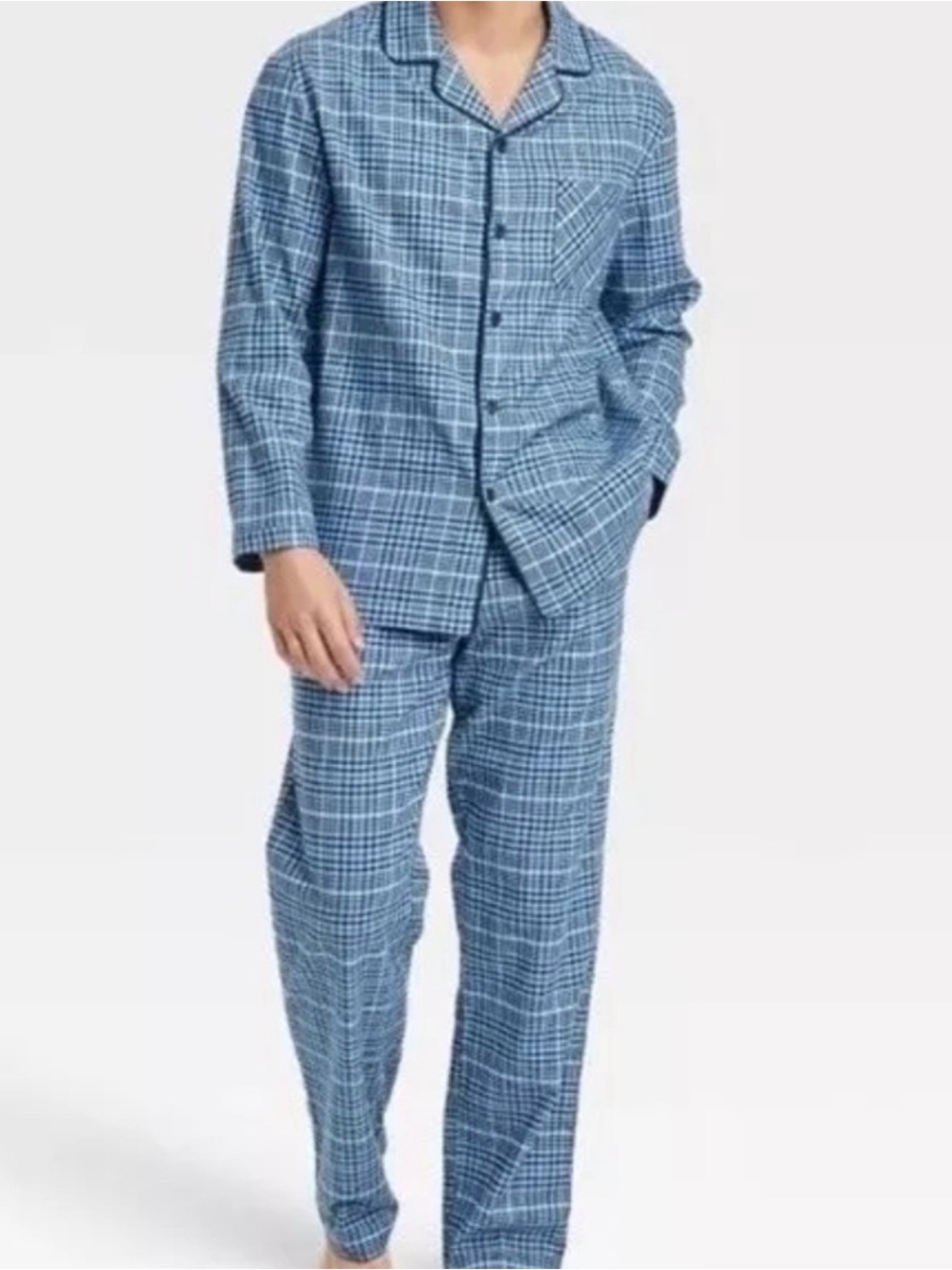 Goodfellow & Co Blue Plaid Button Shirt Pants Matching Pajama Set Size XL